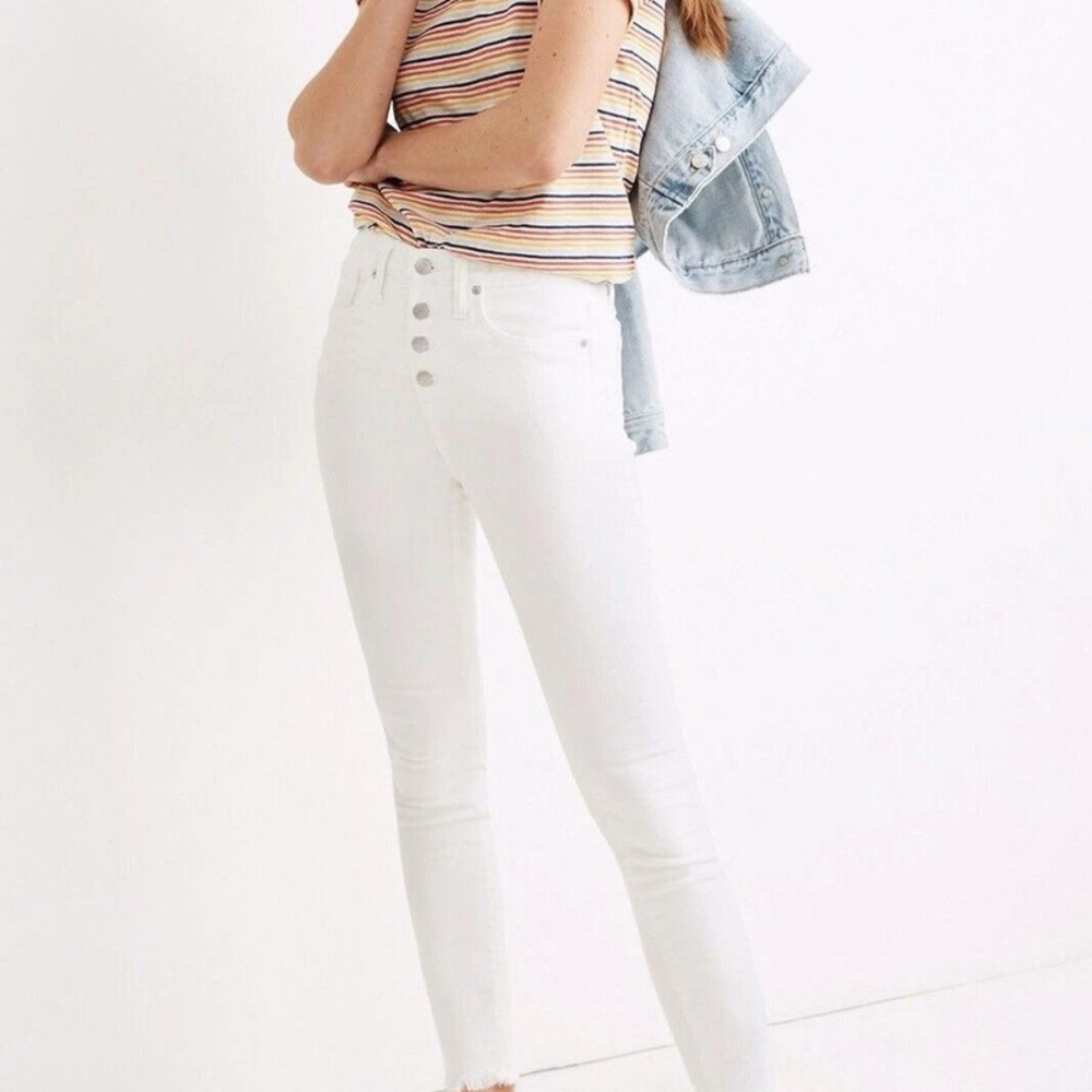 Madewell 9’’ mid-rise skinny white jeans with Button Fly stretchy